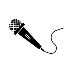 Minimal outline icon of a wired handheld microphone representing audio recording, music performance, podcasting, broadcasting, and live events.