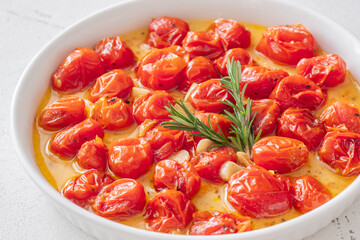 Roasted cherry tomatoes with garlic olive oil