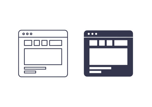 Two browser window icons, one in outline and one filled, displaying blank content areas on a white background.