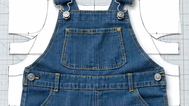 Paper pattern pieces transform into a denim overall. This video illustrates the garment making process.