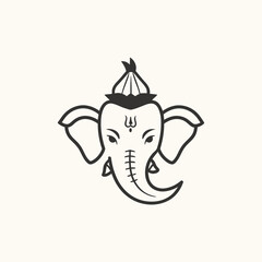 Minimalist Ganesha Head Vector Illustration with Traditional Tilak and Headdress