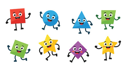 Obraz premium Animated geometric shapes with faces and arms and legs dancing