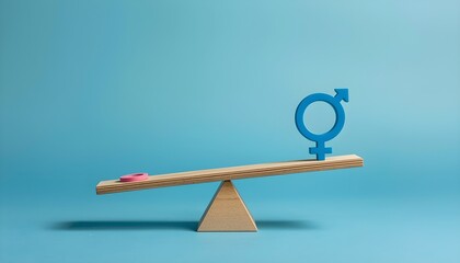 Wooden balance scale with gender symbols equal weight