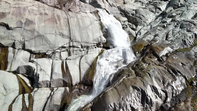 Waterfall at Rhone Glacier &ndash; Aerial View, Swiss Alps