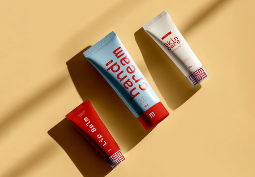 Two Cosmetic Tubes Mockup with Minimal Flat Lay Composition
