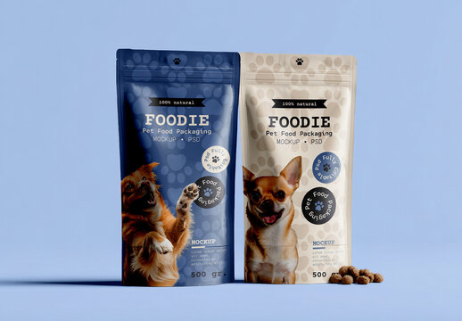 Pet Food Stand Up Pouches Mockup Standing Front View