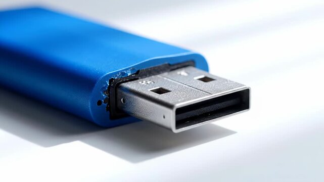 Blue usb flash drive closeup