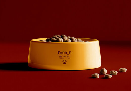 Pet Food Bowl Mockup with Kibble