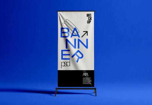 Roll Up Banner Stand Mockup with Fabric Display