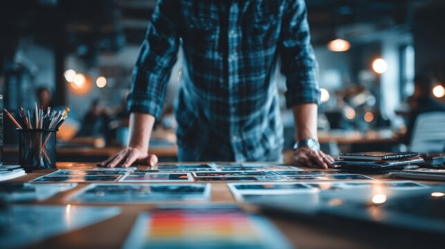 Creative advertising campaign review design studio storyboard session professional environment collaborative viewpoint