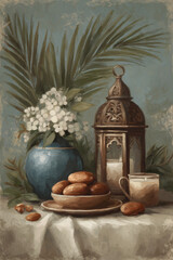 Moroccan Lantern with White Flowers &ndash; Soft Neutral Still Life
