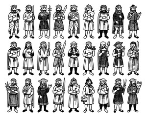 Medieval fantasy characters vector illustration