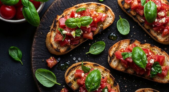 Italian bruschetta with tomatoes and basil