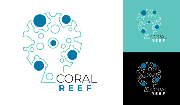 Abstract Coral Reef Tree Logo in Minimal Line Art Style