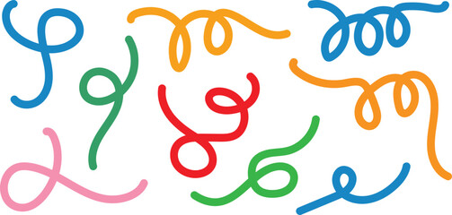 Colorful squiggly lines in various shapes and sizes on white background