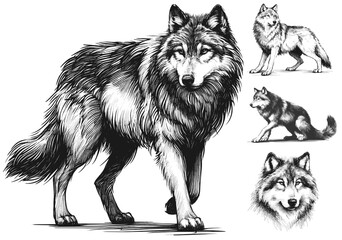 Eyes of the Pack Leader Gray Wolf line art drawing sketch vector hand drawn illustration svg © Ratcha