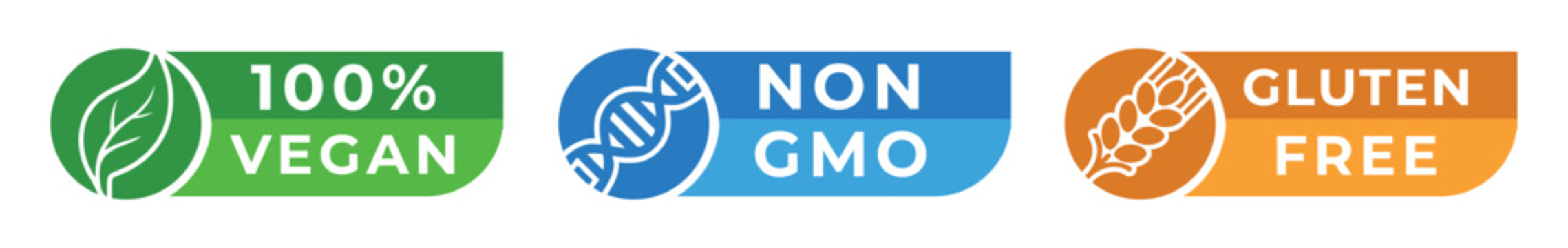 100% Vegan Non GMO Gluten Free Badges &ndash; Natural Food Certification Icons Set