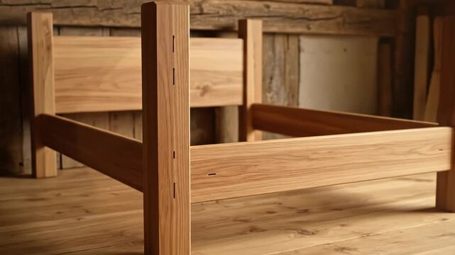 A natural log with bark reveals its intricate tree rings. This raw material transforms into a beautifully crafted wooden bed frame.