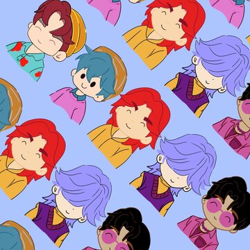 Chibi boy with long purple hair covering eyes wearing a purple vest and yellow turtleneck.

Keywords: Purple hair, mysterious, emo style, turtleneck, layered outfit, bangs, cool colors, alternative fa