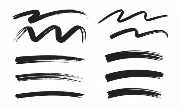Underline stroke marker felt pen scribbles doodle line collection. Hand drawn outline sketch wave brush mark elements crosshatch rough dividers set for text highlight underline emphasis
