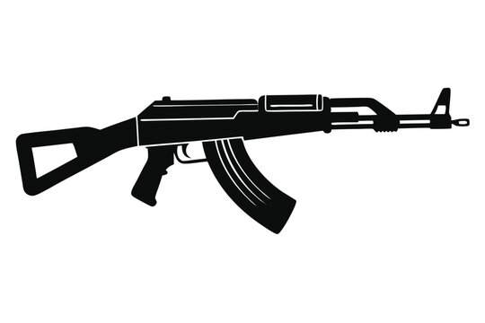 akm rifle silhouette line art vector illustration
