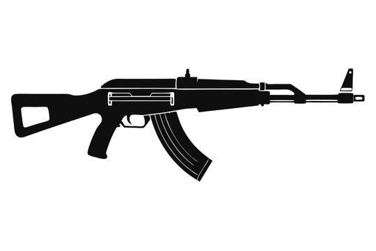 akm rifle silhouette line art vector illustration