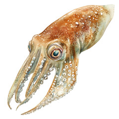 Fototapeta premium Cuttlefish, watercolor vector clipart, isolated on a white background.