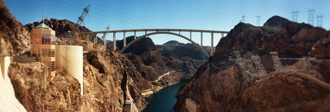Panoramic view of bridge over the Hoover Dam on the Nevada, Arizona border, Southwest, United States