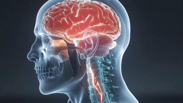 Human Brain and Nervous System Anatomy 3D Render head medical
