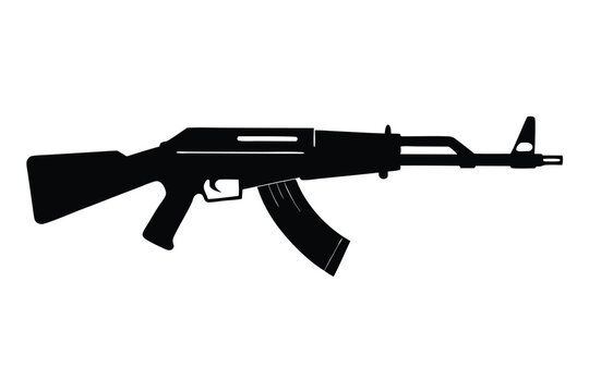 ak 47 rifle silhouette line art vector illustration
