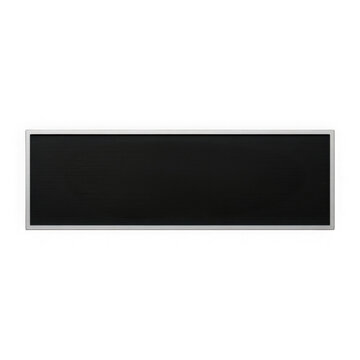 A black rectangle with a thin silver border on transparent background
