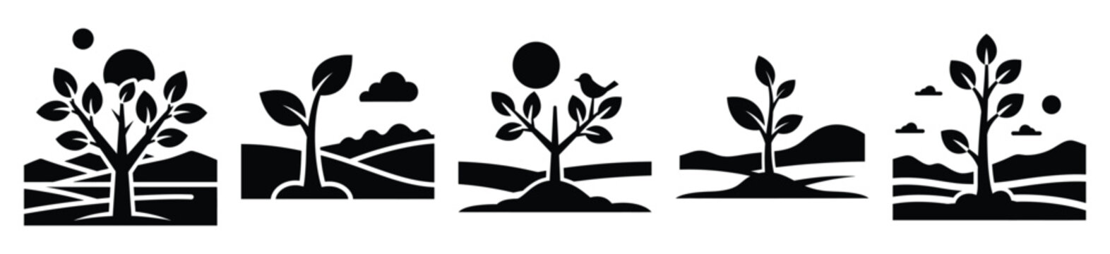 National Arbor Day sapling and outdoor vector icon set. Arbor Day creative concept and Simple illustration, icon design solid black color with white background.