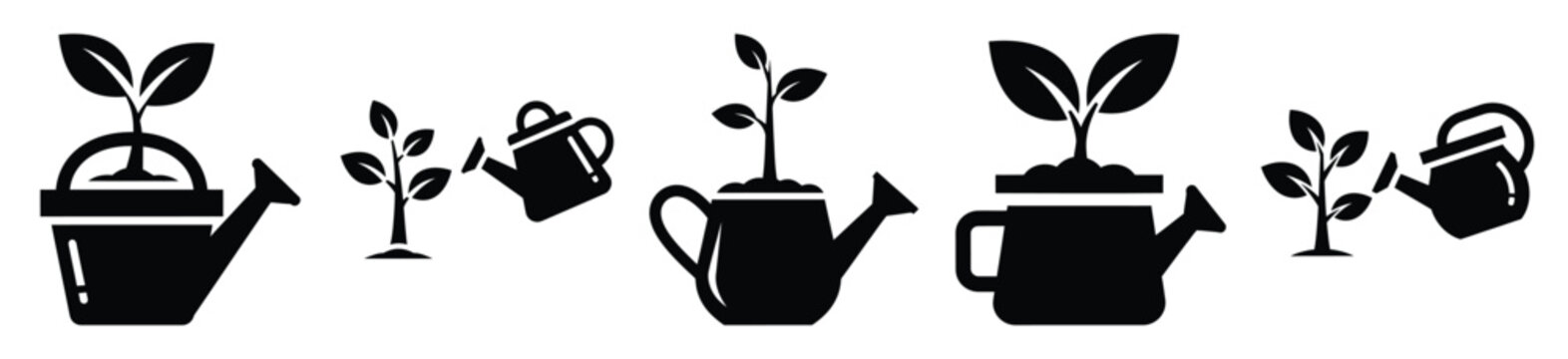 National Arbor Day sapling and watering vector icon set. Arbor Day creative concept and Simple illustration, icon design solid black color with white background.