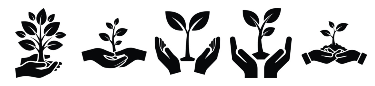 National Arbor Day sapling care vector icon set. Arbor Day creative concept and Simple illustration, icon design solid black color with white background.