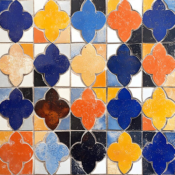 Moroccan zelige tiles isolated on a transparent background.