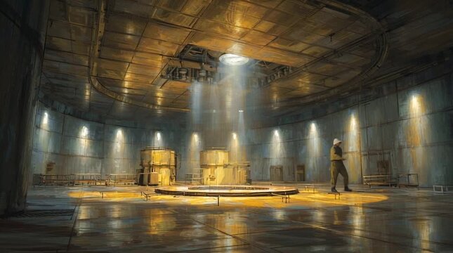 Abstract suggestion of a reactor interior conveyed through reflections and controlled light, avoiding literal depiction while evoking technological depth, precision, and quiet industrial presence.
