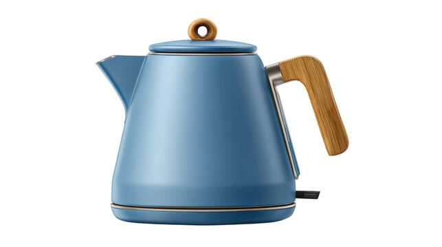 Modern blue electric kettle with wooden handle