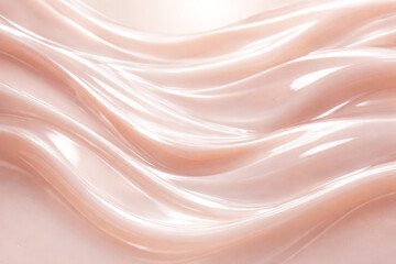 Pink glossy cosmetic cream texture in macro view. Smooth luxurious beauty background ideal for skincare branding, cosmetic advertising and premium product presentations.