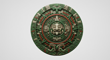 Mysterious Aztec Calendar Stone: The enigmatic Aztec calendar stone, a symbol of time and ancient civilization, stands in weathered detail.