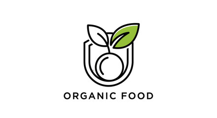 Organic Food Logo Design with Fresh Green Leaf.