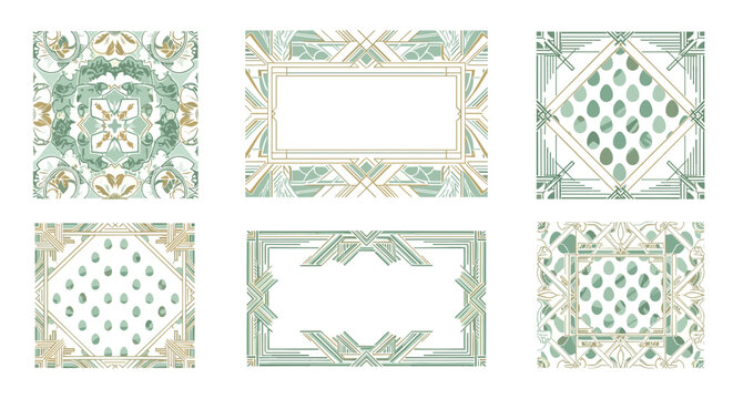 Set of six vintage decorative tiles with intricate patterns and pastel colors