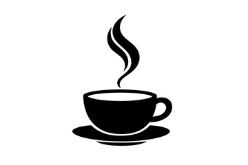 Obraz premium A simple black and white line drawing of a steaming cup of coffee or tea sitting on a saucer against a dark background. This minimalist illustration captures a warm beverage moment.