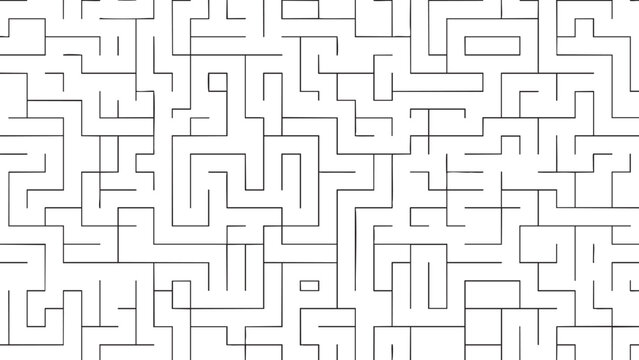 Seamless vector illustration of an abstract geometric maze pattern featuring a square labyrinth design and linear technology texture for a challenging conceptual wallpaper backdrop