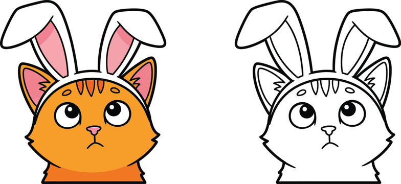 Cute Cartoon Cat with Bunny Ears Headband Adorable Feline Easter or Pet Accessory Illustration