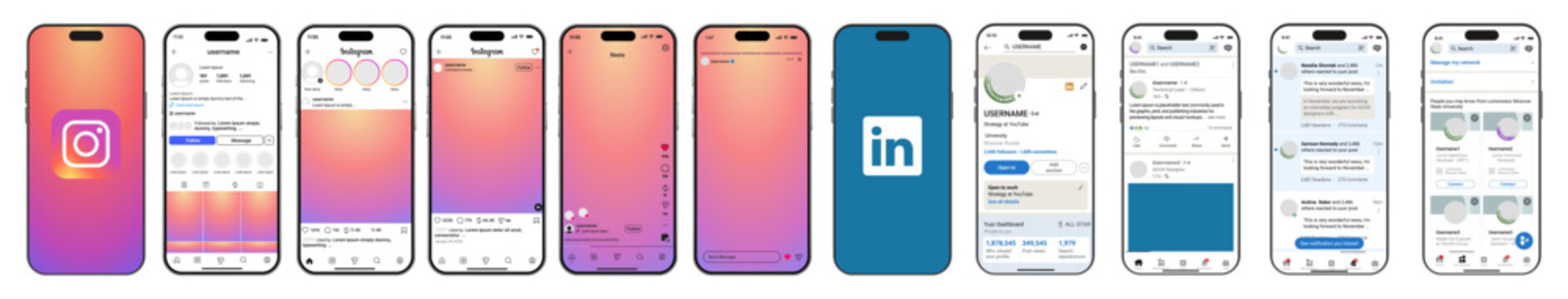 Instagram and linkdin post feed frame mockup with smartphone Iphone pro max mock up template design, social media instagram and linkdin carousel post template, mobile app scroll frame pages.