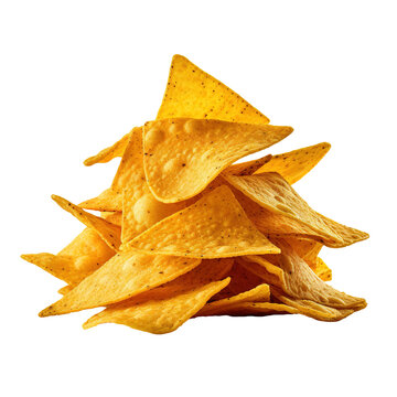 Flying crispy tortilla chips stack isolated on transparent background Remove png, Clipping Path, pen tool