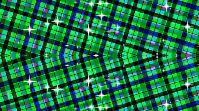 Vibrant Green Plaid Pattern with Sparkling Stars