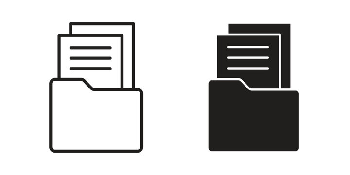 File Folder icon design silhouette and line art style on white background