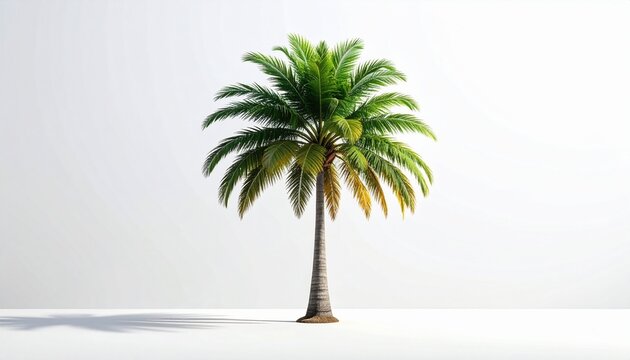 Einzelne tropische Palme auf wei&szlig;em Hintergrund mit minimalistischem Design