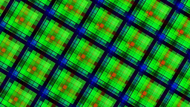 Green plaid pattern with red and blue accents